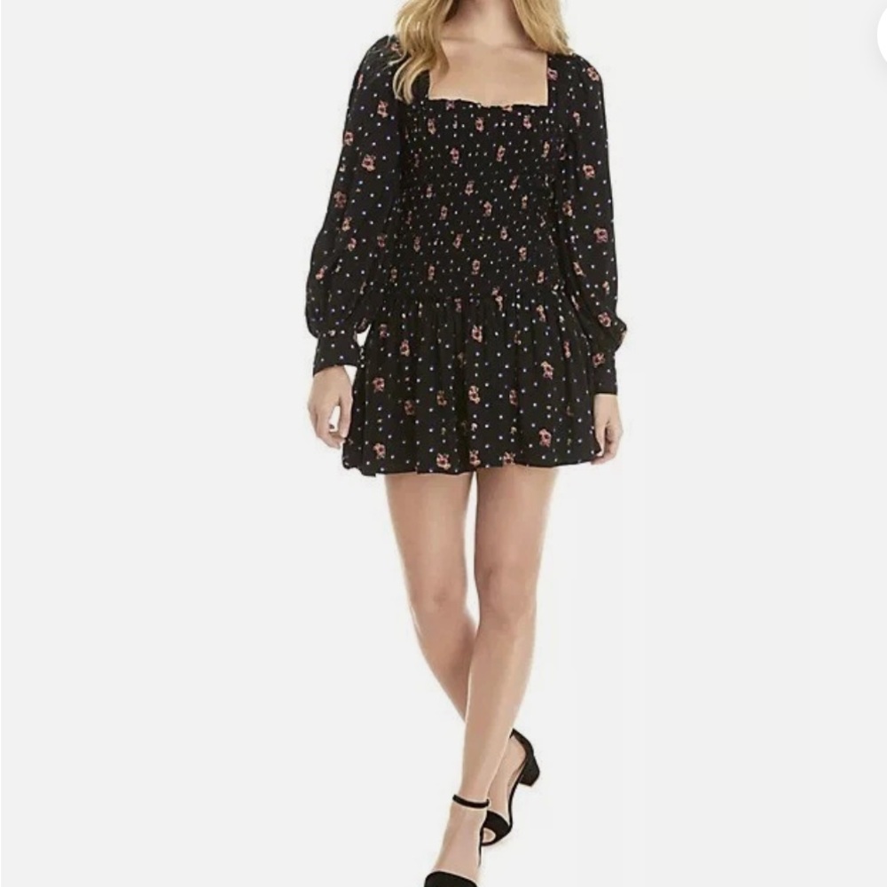 Free People Black Floral Long Sleeve Dress